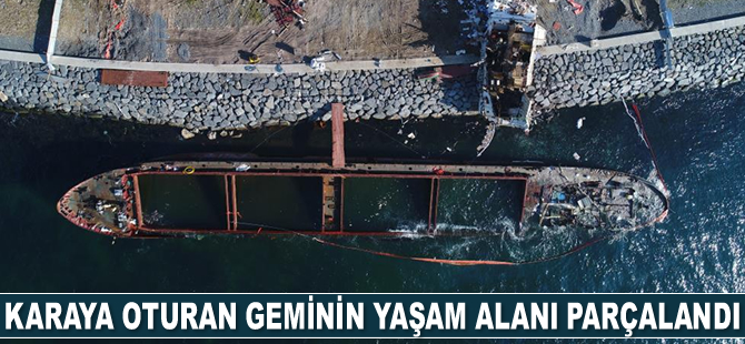 Zeytinburnu'nda karaya oturan geminin yaşam alanı parçalandı