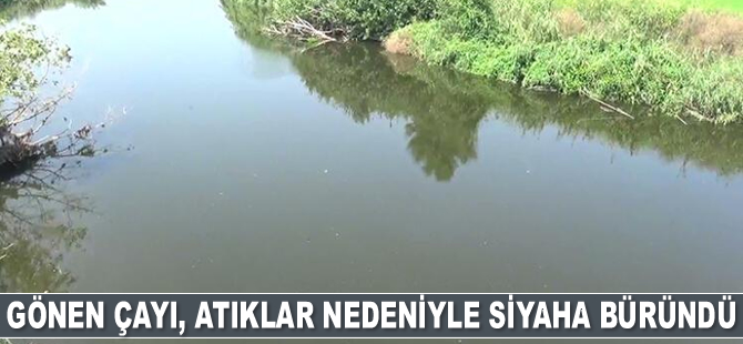 Gönen Çayı, atıklar nedeniyle siyaha büründü