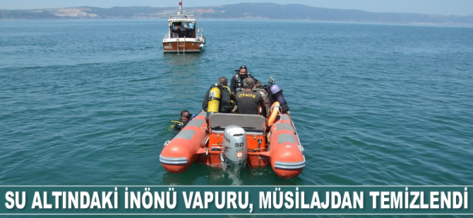 Kocaeli'de su altındaki İnönü Vapuru, müsilajdan temizlendi