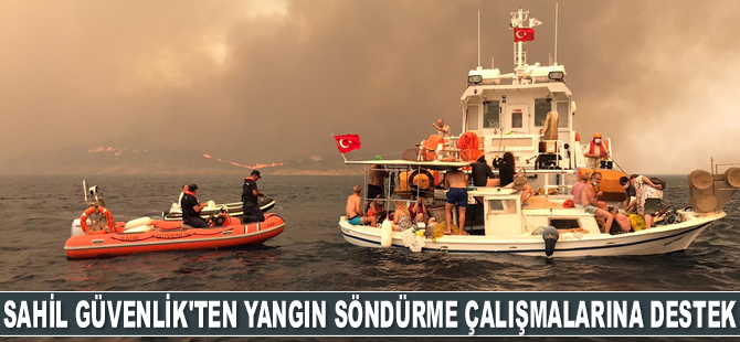 Sahil Güvenlik de yangın söndürme çalışmalarına destek veriyor