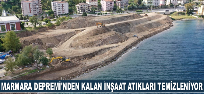 Kocaeli sahilinde Marmara Depremi'nden kalan inşaat atıkları temizleniyor