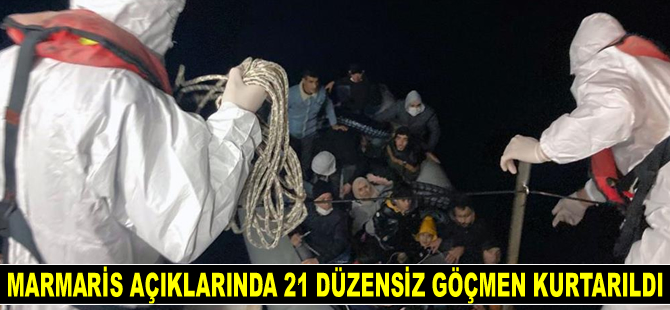 Marmaris açıklarında 21 düzensiz göçmen kurtarıldı