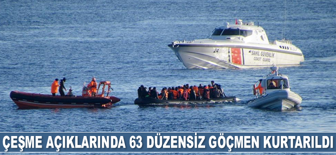 Çeşme'de 63 düzensiz göçmen kurtarıldı