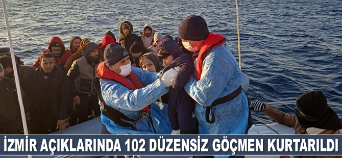 İzmir açıklarında 102 düzensiz göçmen kurtarıldı