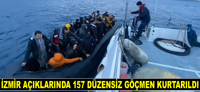 İzmir açıklarında 157 düzensiz göçmen kurtarıldı