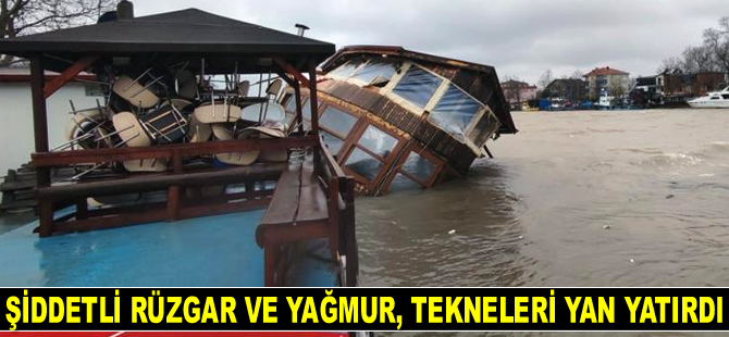 Sakarya’da şiddetli rüzgar ve yağmur, tekneleri yan yatırdı