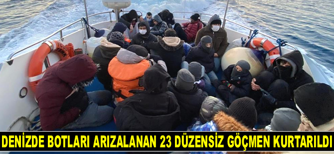 Bodrum’da denizde botları arızalanan 23 düzensiz göçmen kurtarıldı