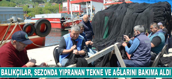 Ordulu balıkçılar, sezonda yıpranan tekne ve ağlarını bakıma aldı