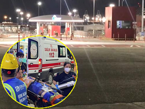 DP World Yarımca’daki gemide çalışan mürettebat, 5 metre yüksekten ambara düştü