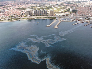 Zeytinburnu sahilinde deniz yüzeyini mazot sızıntısı kapladı