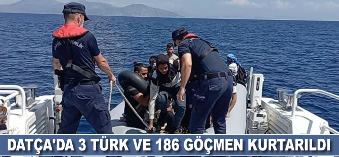 Datça'da 3 Türk vatandaşı ile 186 kaçak göçmen kurtarıldı