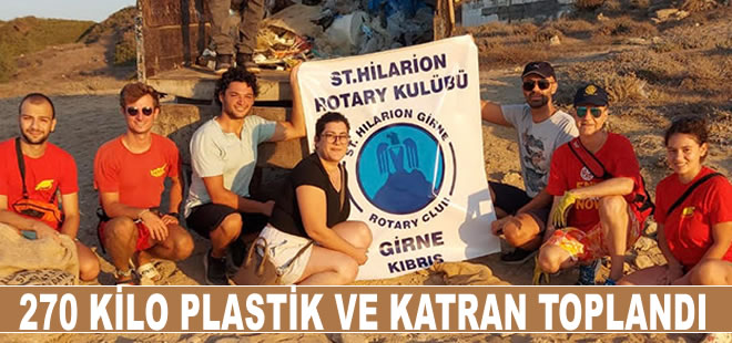 Sahilden 270 kilo plastik ve katran toplandı