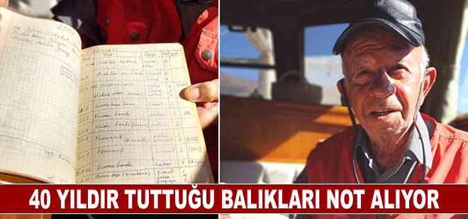 40 yıldır tuttuğu balıkları not alıyor