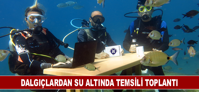 Fethiye'de dalgıçlar su altında temsili turizm değerlendirme toplantısı yaptı