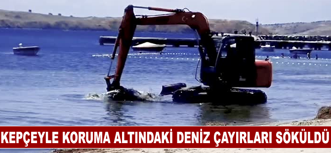 Kepçeyle koruma altındaki deniz çayırları söküldü
