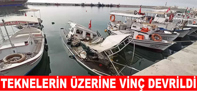 Barınakta vinç teknelerin üzerine devrildi, tekneler zarar gördü
