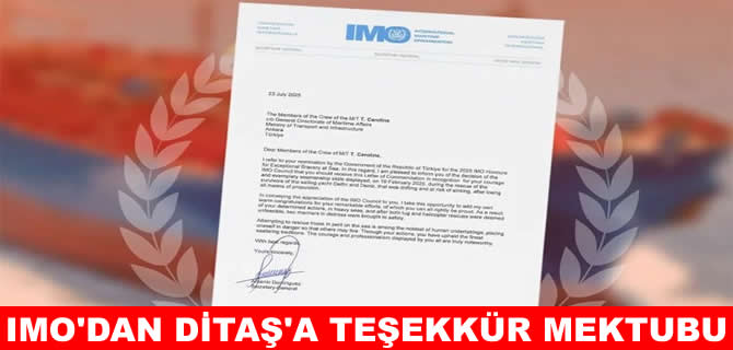IMO’dan  Ditaş’a "Denizde Üstün Cesaret Teşekkür Mektubu"