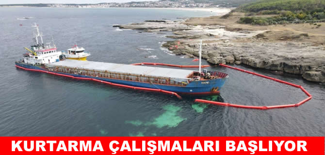 Kandıra’da karaya oturan gemiyi kurtarma çalışmaları başlıyor