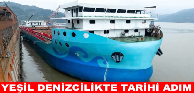 Çin’in tamamen elektrikli çevreci yük gemisi ilk kez suda!