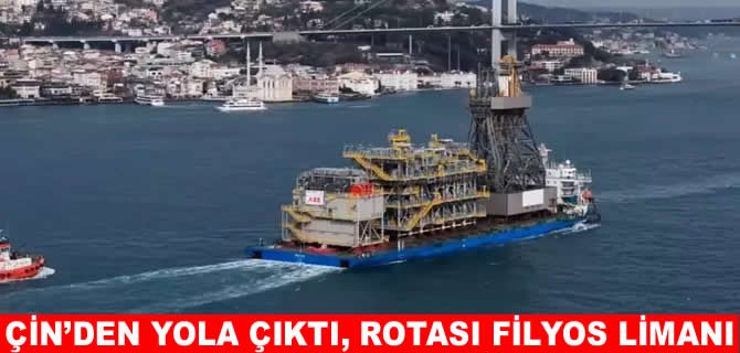 Sondaj kulesini taşıyan gemi boğazdan geçti