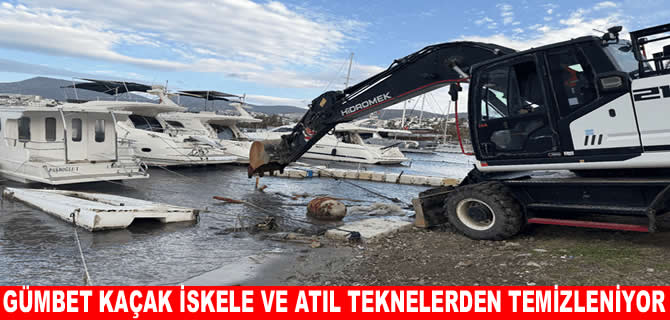 Gümbet’te kaçak iskele ve atıl tekneler kaldırıldı