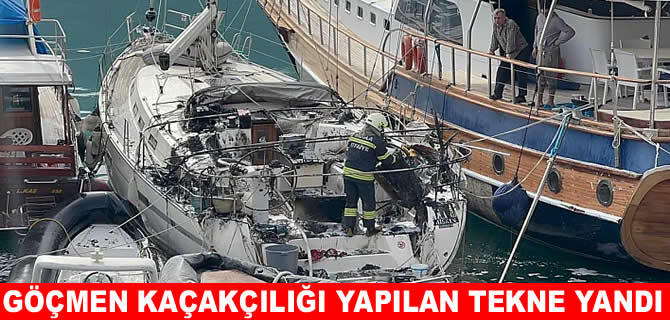 Fethiye'de göçmen kaçakçılığı yapılan tekne yandı