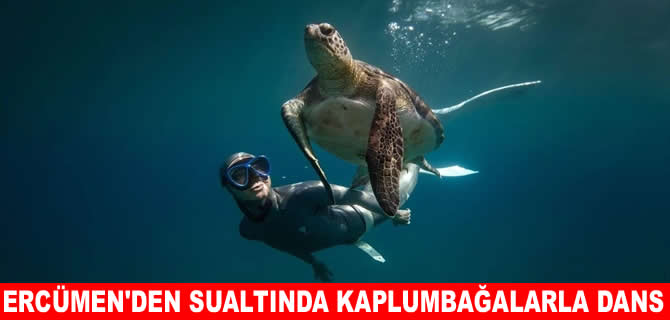 Şahika’dan deniz altında kaplumbağalarla dans
