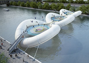 Paris'e üç trambolinli şişme köprü yapılacak