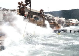 Bodrum'da fırtına etkili oluyor, Bodrum-Kos seferleri iptal edildi, gulet karaya sürüklendi