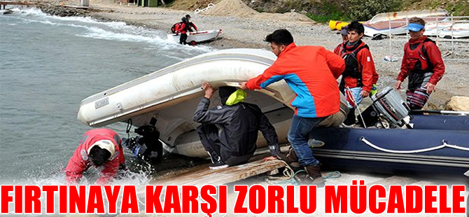 Bodrum'da fırtınaya karşı zorlu mücadele