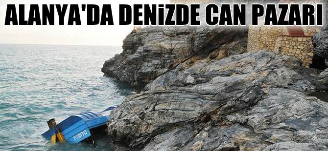 Alanya'da iskele için duba yerleştiren işçileri taşıyan tekne alabora oldu