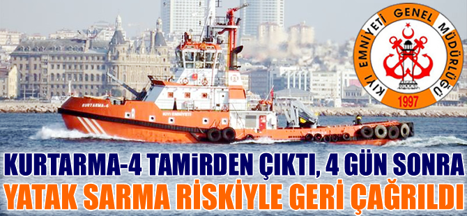 KURTARMA-4 römorkörü, tamirden çıktıktan 4 gün sonra, yatak sarma riskiyle İstanbul'a çağrıldı