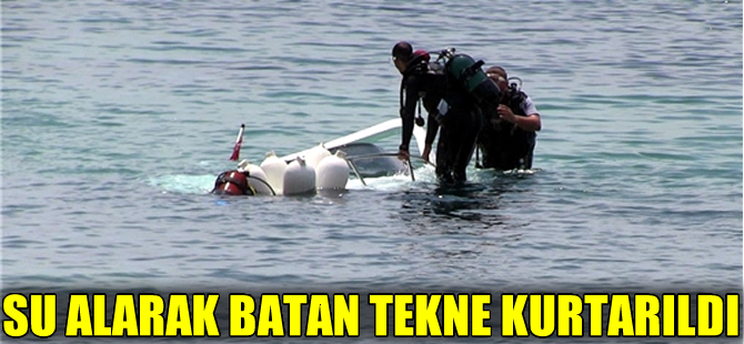 Bodrum'da batan sürat teknesi vinç yardımıyla çıkarıldı