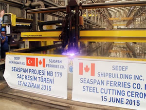 Seaspan için inşa edilecek çift yakıtlı feribotların saç kesim töreni Sedef Tersanesi'nde yapıldı