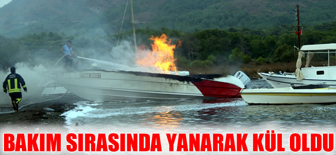 Sürat teknesi bakım sırasında yanarak kül oldu