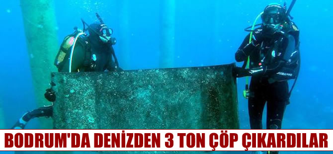 Bodrum'da denizin dibinden 3 ton çöp çıktı