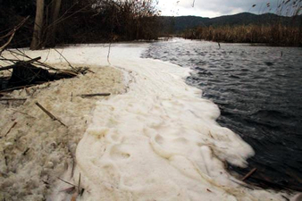Azap Gölü'nün köpürmesi tedirginlik yarattı