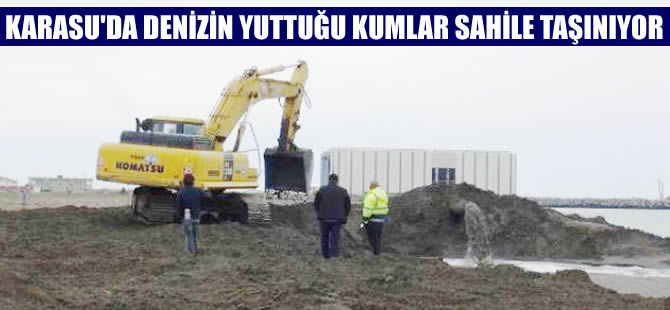 Karasu'da denizin yuttuğu kumlar sahile taşınıyor