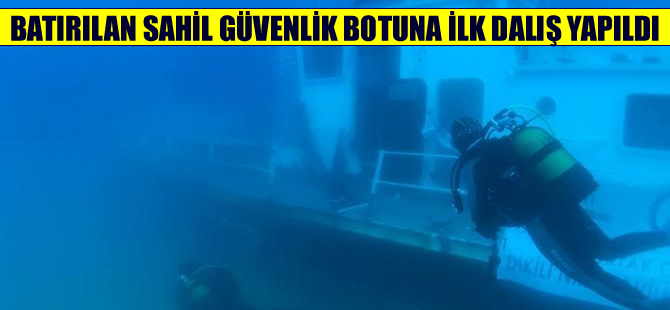 Dikili'de batırılan sahil güvenlik botuna ilk dalış yapıldı