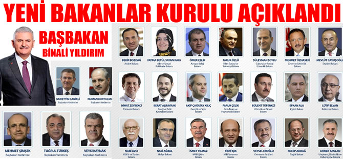 Binali Yıldırım, yeni Bakanlar Kurulu listesini açıkladı