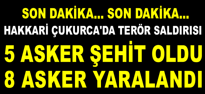 Hakkari Çukurca'da terör saldırısı: 5 asker şehit, 8 asker yaralı