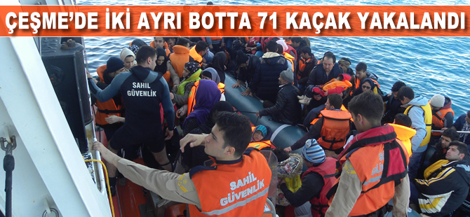 Çeşme'de iki ayrı botta 71 kaçak yakalandı