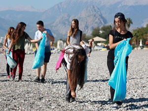 Öğrenciler elele verip plajı baştan sona temizlediler