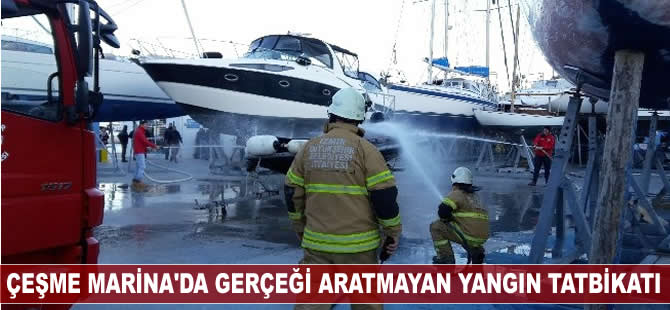 Çeşme Marina'da gerçeğini aratmayan yangın tatbikatı yapıldı