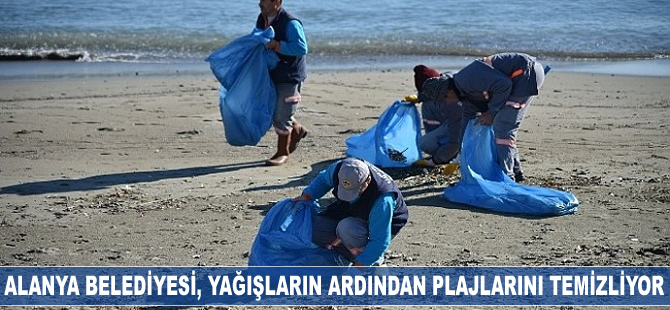 Alanya Belediyesi, aşırı yağışların ardından plajlarını temizlemeye başladı