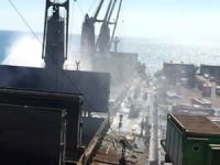 MMK Limanı'nda yük indiren M/V Global Taguna'da yangın çıktı