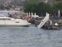 Kaptanı denize düşen bot, sahilde korku dolu anlar yaşattı