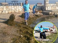 Bursa plajları yosunlardan temizleniyor