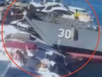 Girne’de çıkarma gemisi limandaki teknelere çarptı