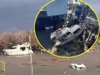 Fırtınada batan tekneler vinç yardımıyla çıkartıldı